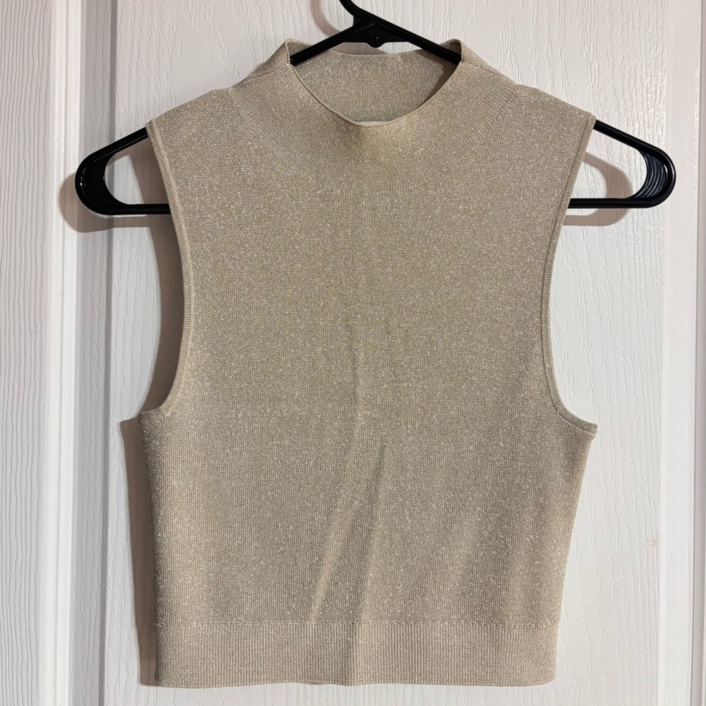 COS Cropped Knitted Shiny Cream High Neckline Sleeveless Top Size XS - Picture 5 of 13